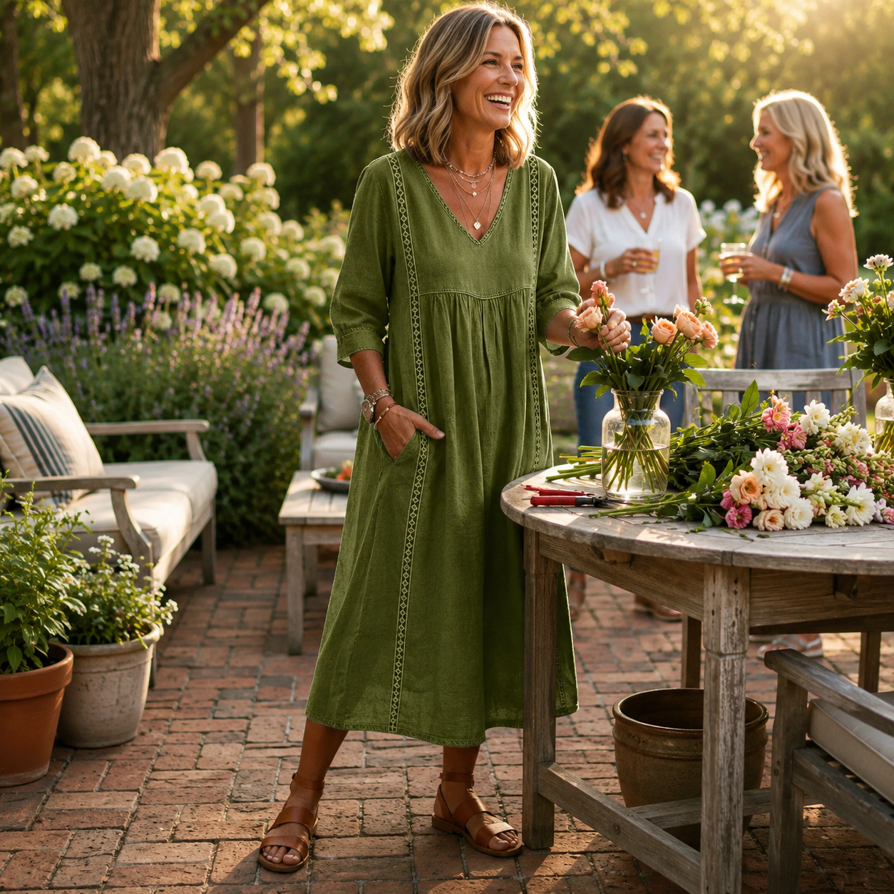 Carmen™ | Elegant Lightweight Maxi Dress with Ruched 3/4 Sleeves