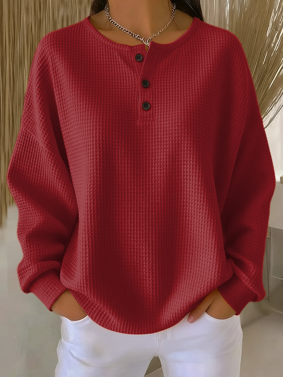 Isabella | Cozy Waffle Knit Henley Top