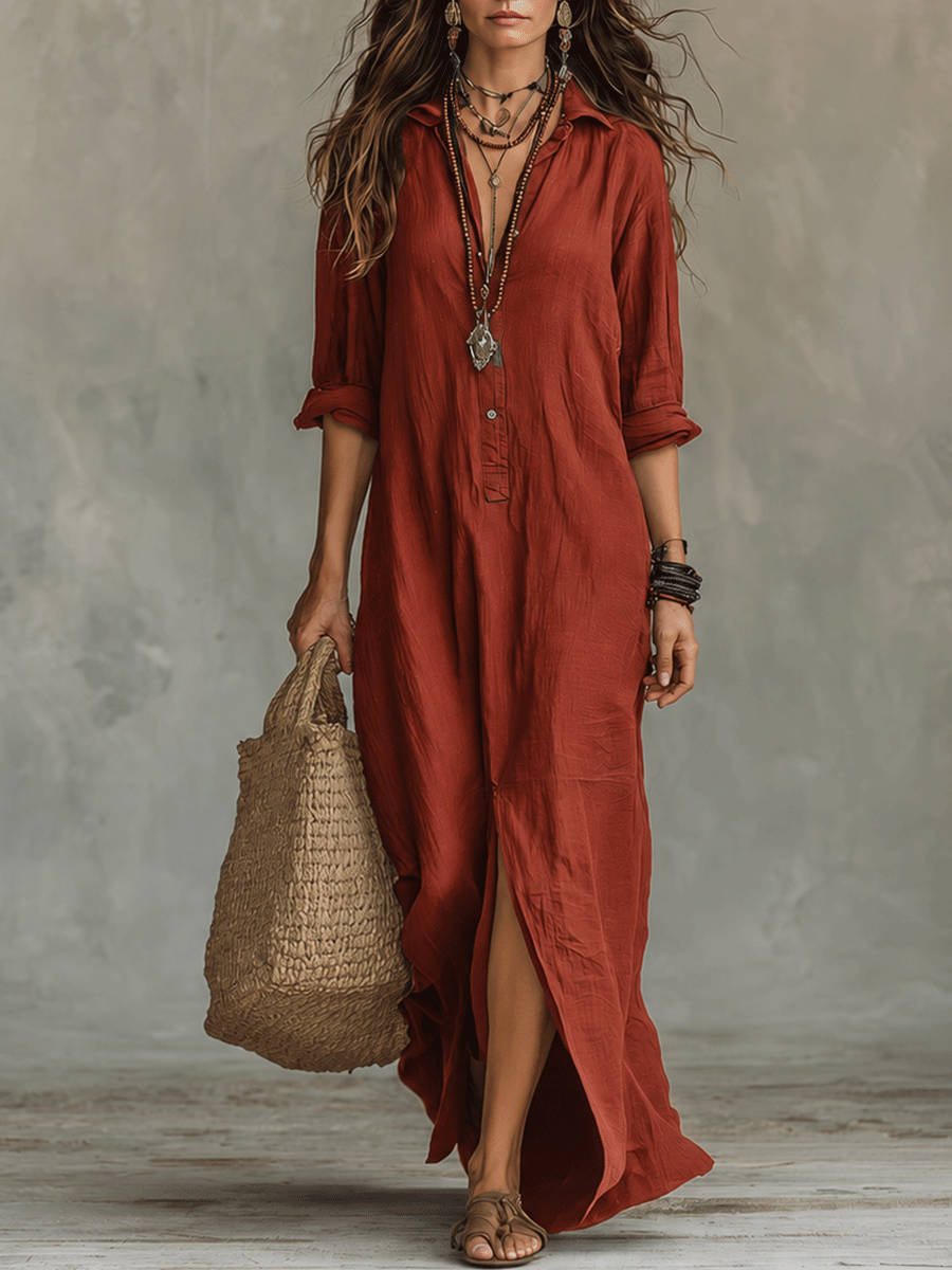 Luna™ | Bohemian Shirt Maxi Dress