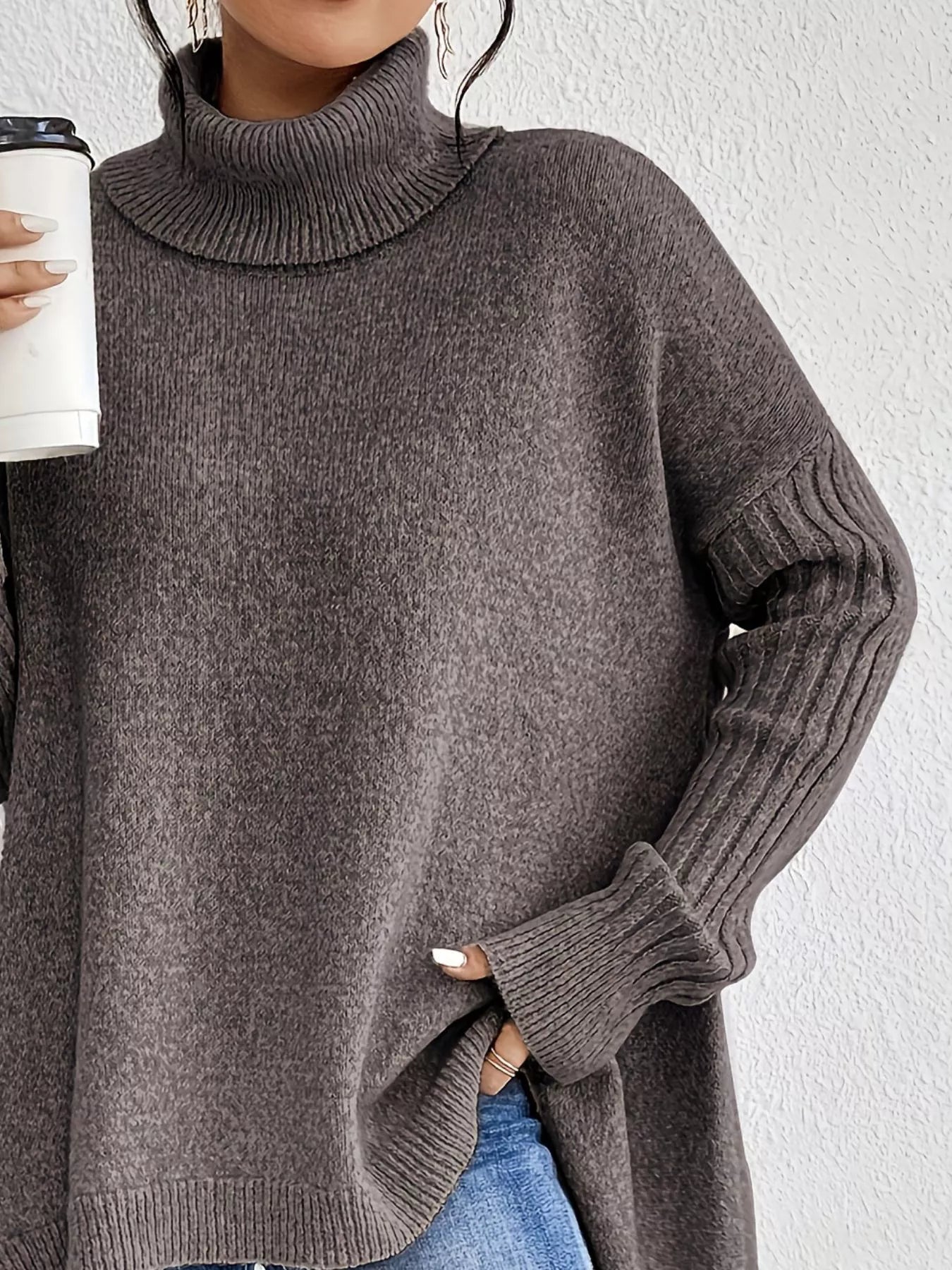 Ava | Turtleneck High-Low Hem Sweater
