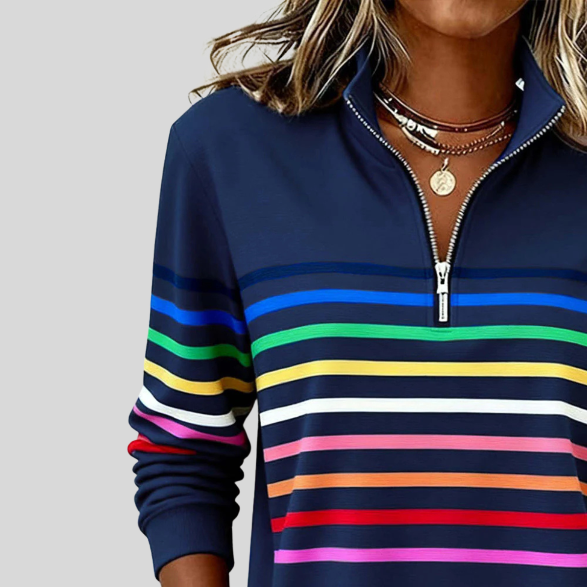 Prismette™ | Colorful Striped Quarter-Zip Sweatshirt
