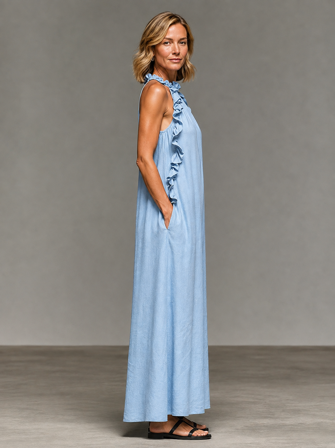 Emma | Soft Ruffle Maxi Dress with Sleeveless Silhouette