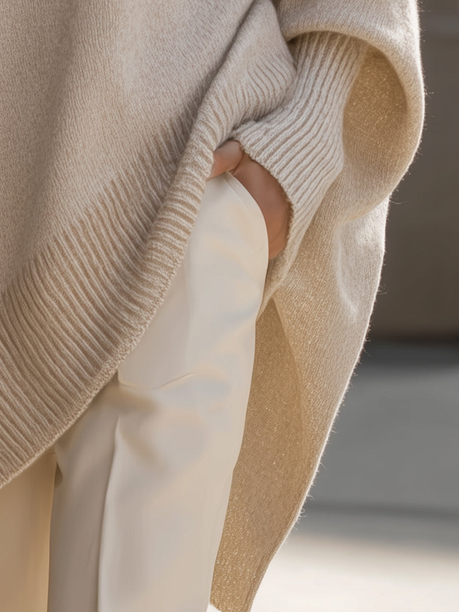 Asymmetrical Merino Wool Sweater | Women's Oversized Knit Pullover