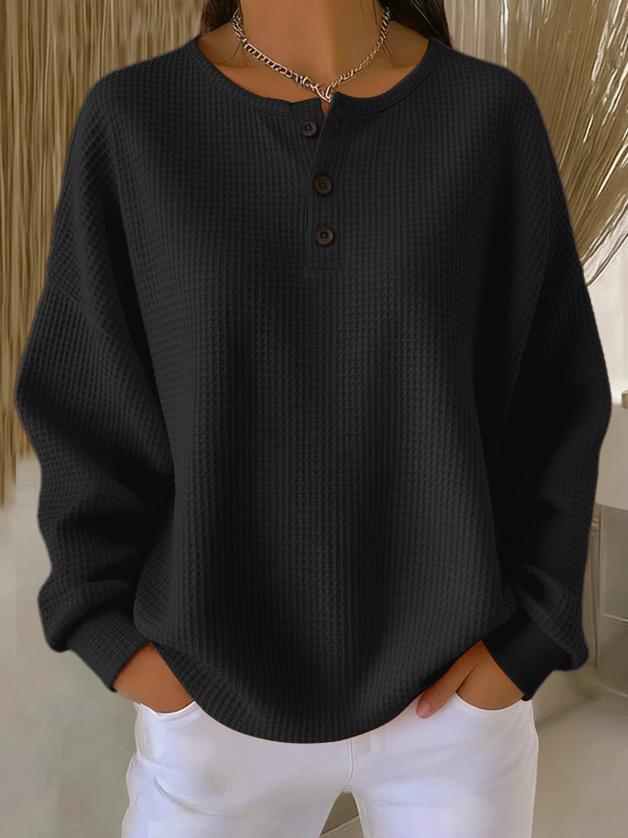 Isabella | Cozy Waffle Knit Henley Top