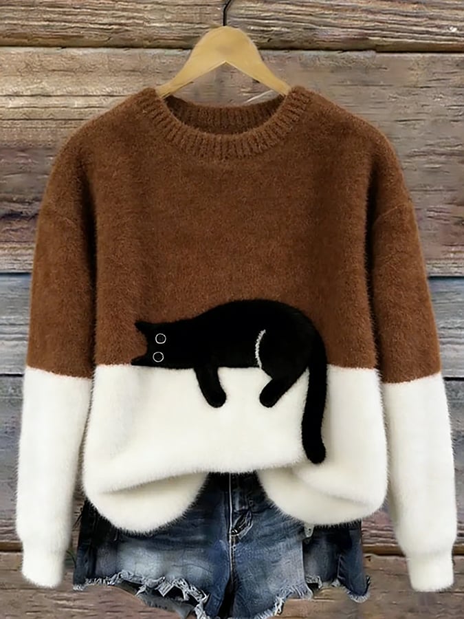 Aileen | Playful Cat Print Oversized Sweater