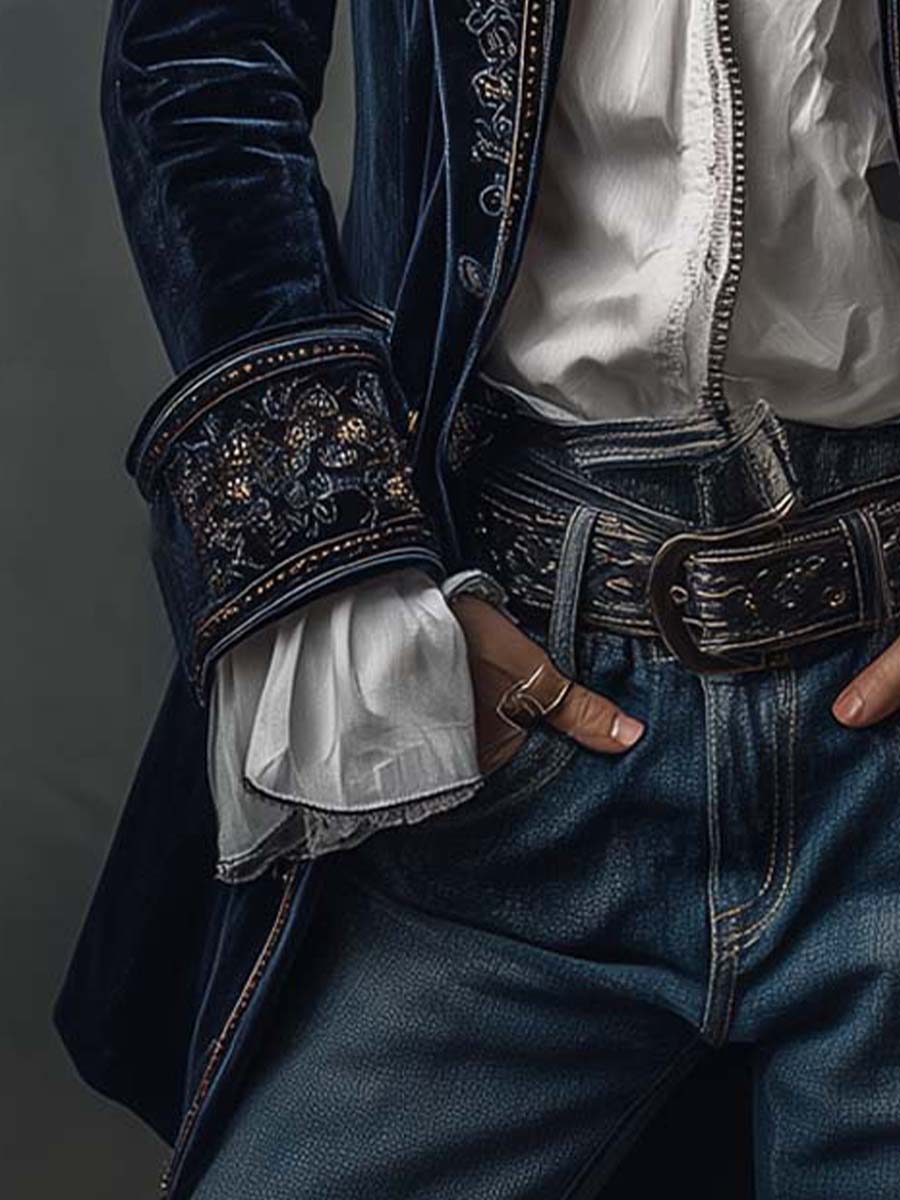 Vintage Navy | Embroidered Longline Jacket