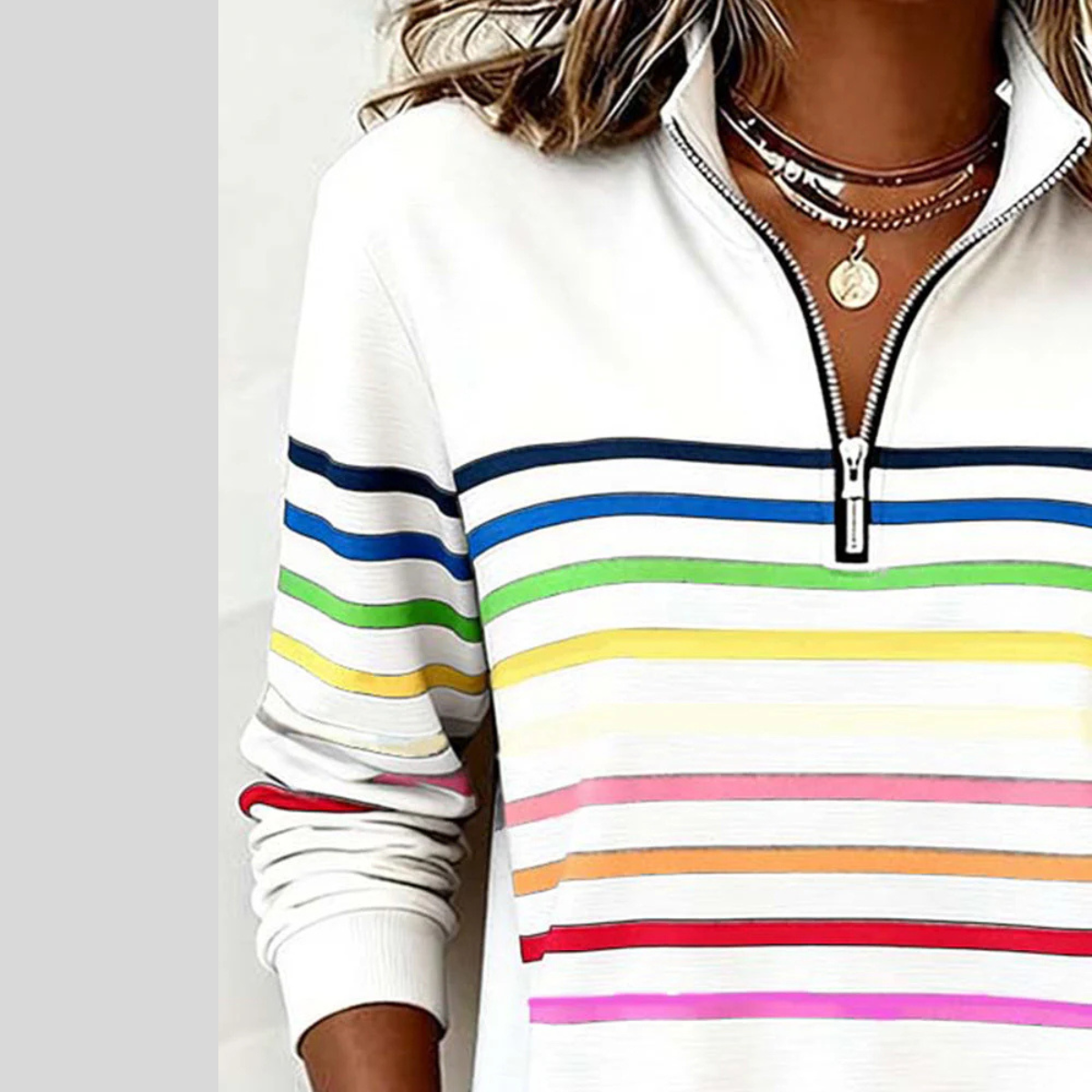 Prismette™ | Colorful Striped Quarter-Zip Sweatshirt
