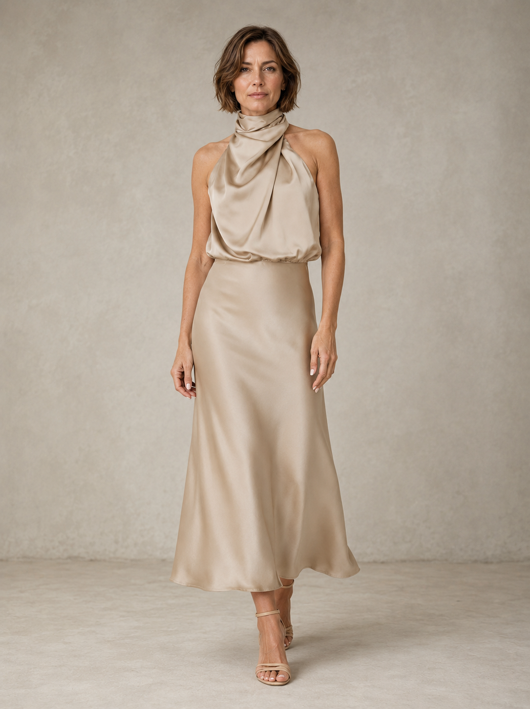 Harper | Halter Satin Evening Maxi Dress