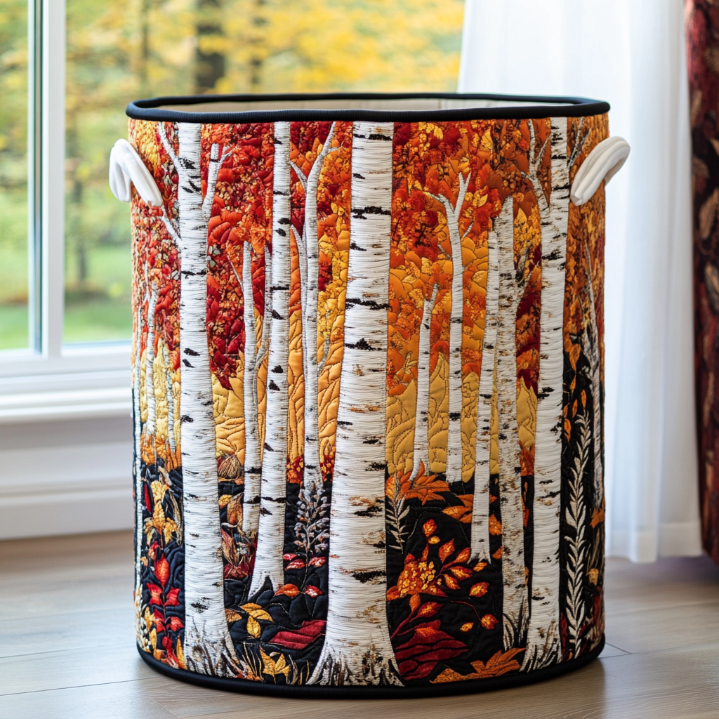Forest | Quilted Laundry Basket with Canvas Handles