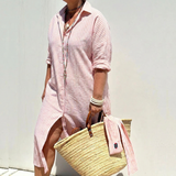 Harlow | Women's Linen Button-Down Stripe Shirt Dress