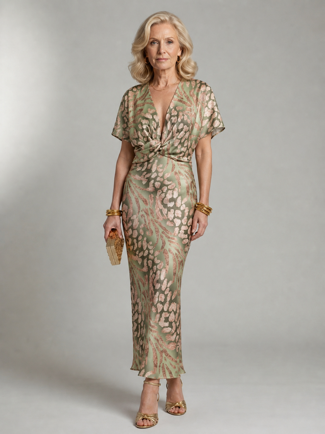 Cora | Abstract Print V Neck Twist Waist Midi Dress