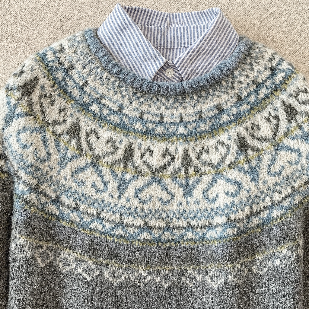 Chic Vintage Knit Sweater | Women's Nordic Pattern Sweater