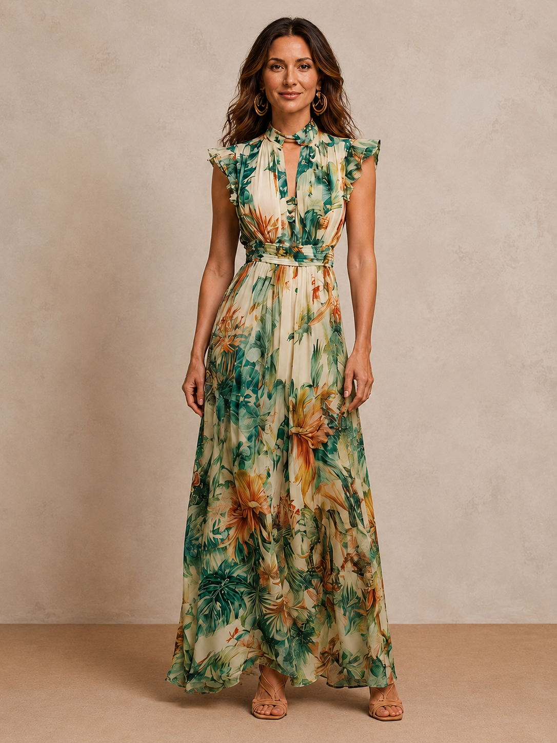 Grace | Tropical Print Chiffon Maxi Dress