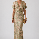 Cora | Abstract Print V Neck Twist Waist Midi Dress