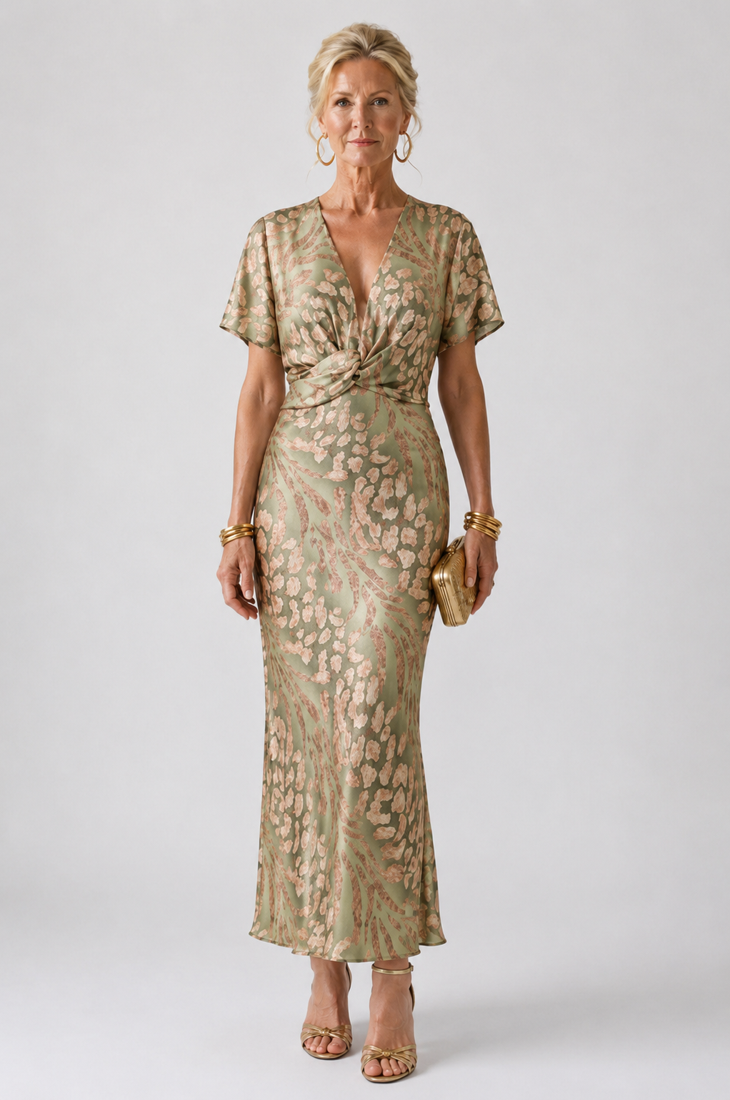 Cora | Abstract Print V Neck Twist Waist Midi Dress