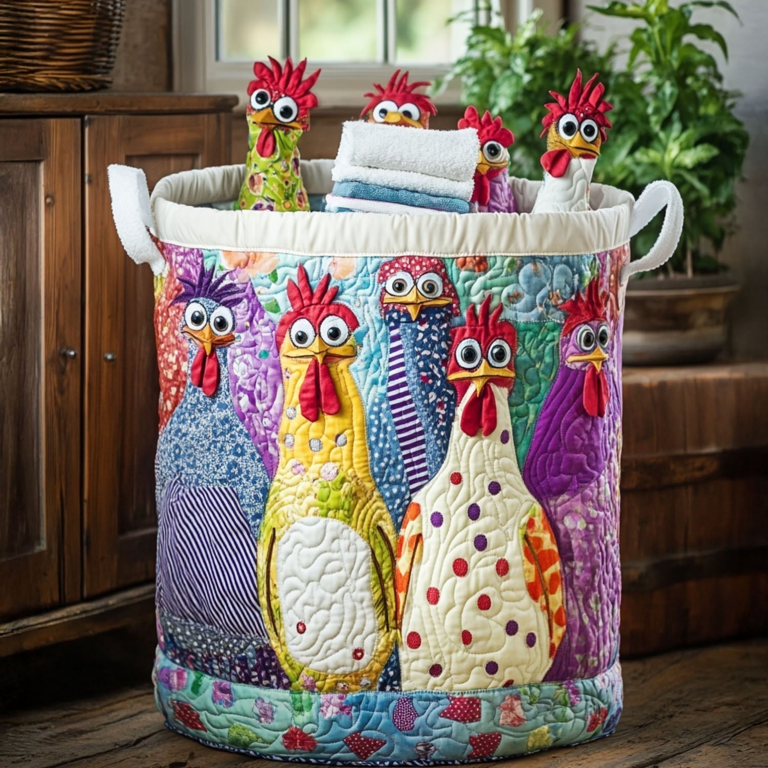 Cluck Couture | Quilted Laundry Basket with Canvas Handles