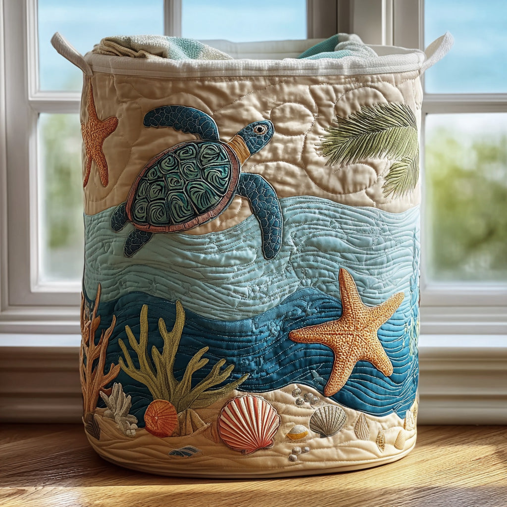 Coastal Harmony | Quilted Cotton-Poly Laundry Basket