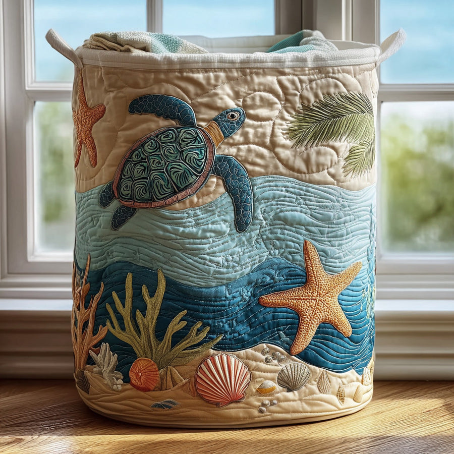 Coastal Harmony | Quilted Cotton-Poly Laundry Basket