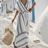 Elegant Striped Twist Front Maxi Dress | Plus Size Maxi Dresses
