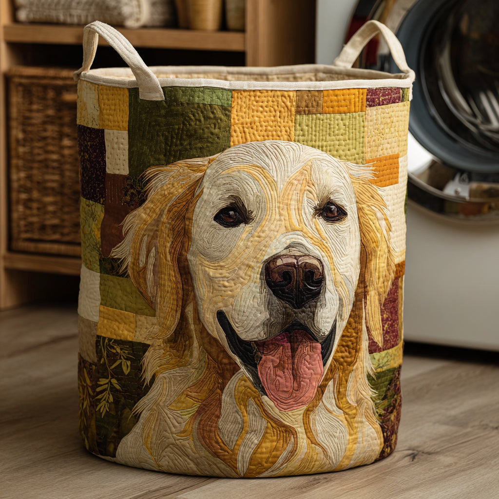 Golden Retriever | Quilted Laundry Basket with Canvas Handles