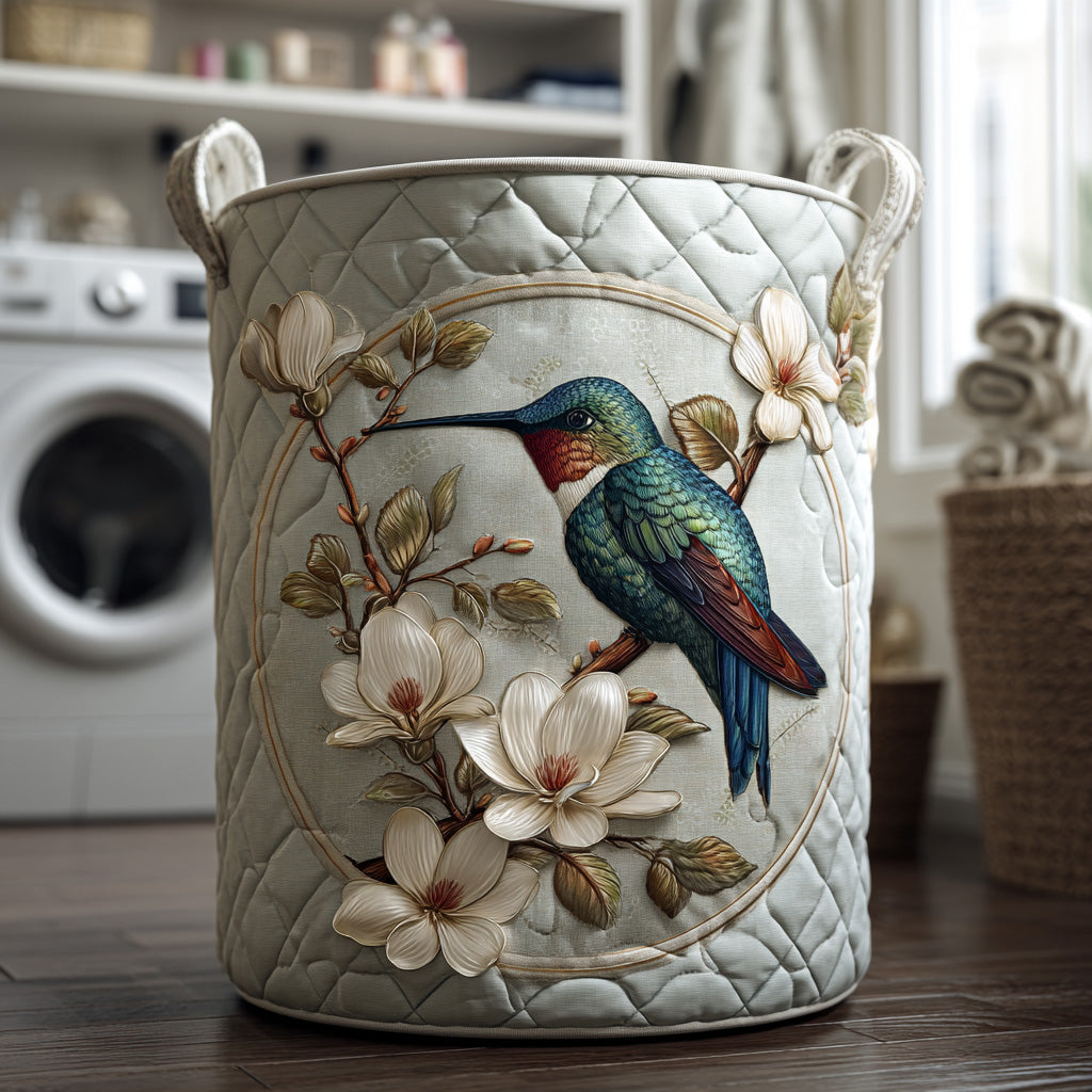 Hummingbird Lace | Quilted Laundry Basket with Canvas Handles