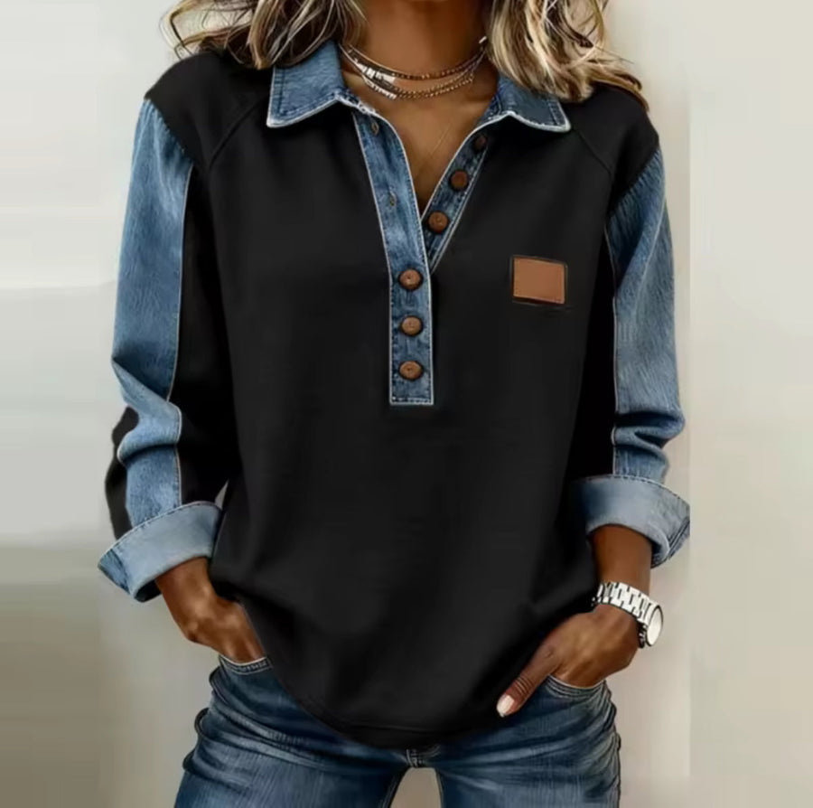Voxanne | Denim Collar Pullover Sweater