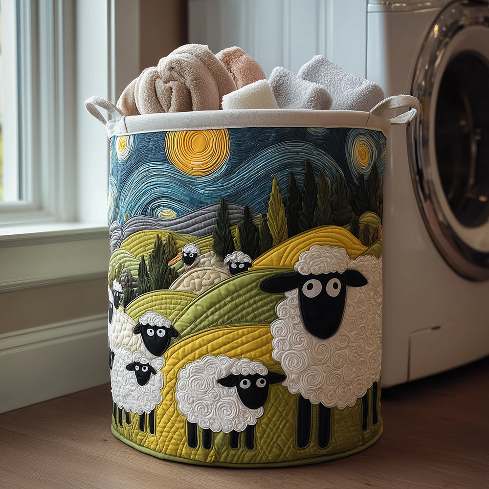 Lamb Meadow | Quilted Laundry Basket with Canvas Handles