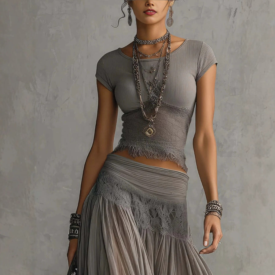 Olivia | Lace-Paneled Skirt Set