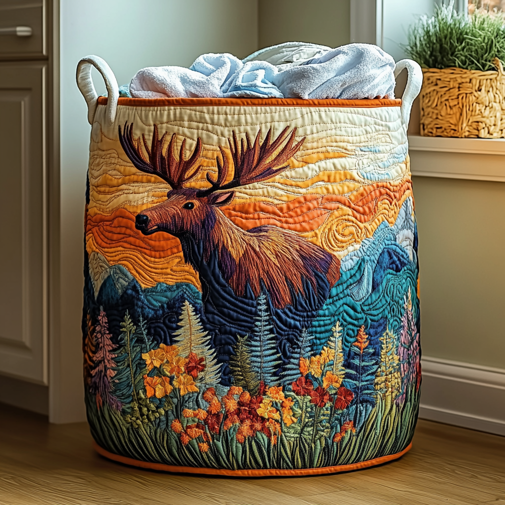 Forest | Quilted Laundry Basket with Canvas Handles