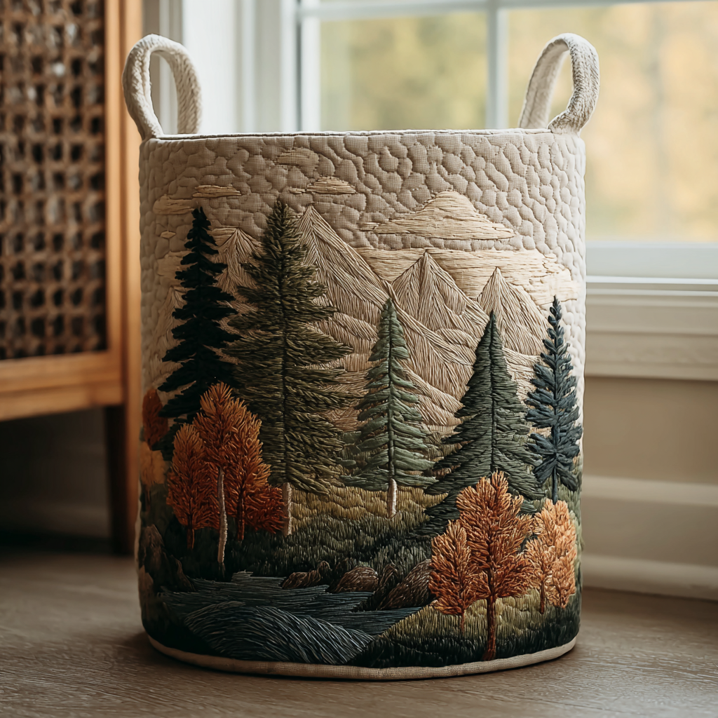 Forest | Quilted Laundry Basket with Canvas Handles