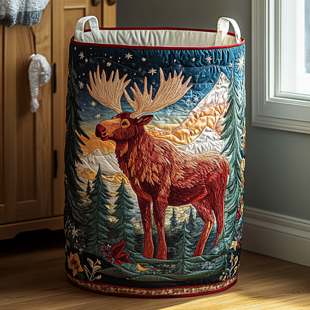 Forest | Quilted Laundry Basket with Canvas Handles