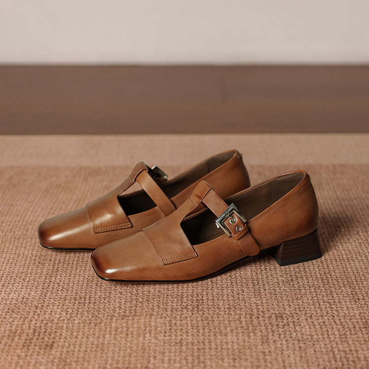 Veyra | Genuine Leather T-Strap Heels