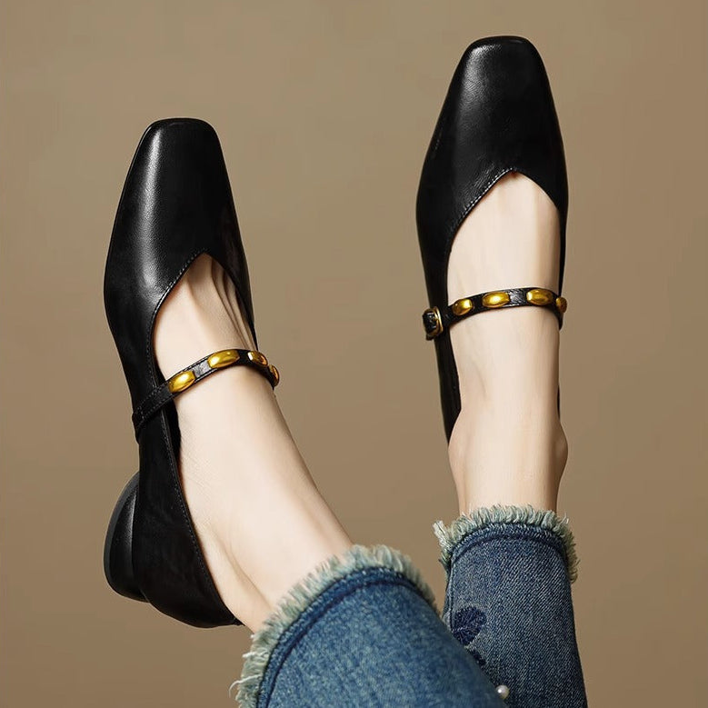 Zyra | Genuine Leather Mary Jane Flats