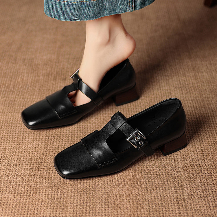Veyra | Genuine Leather T-Strap Heels