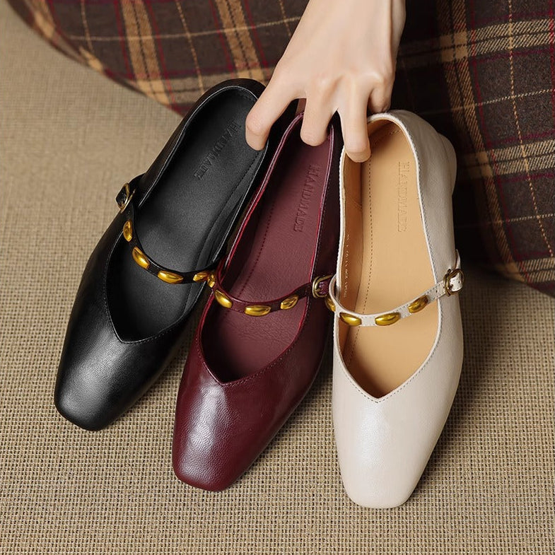 Zyra | Genuine Leather Mary Jane Flats