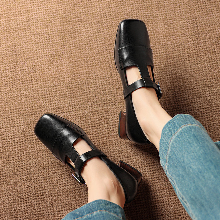 Veyra | Genuine Leather T-Strap Heels