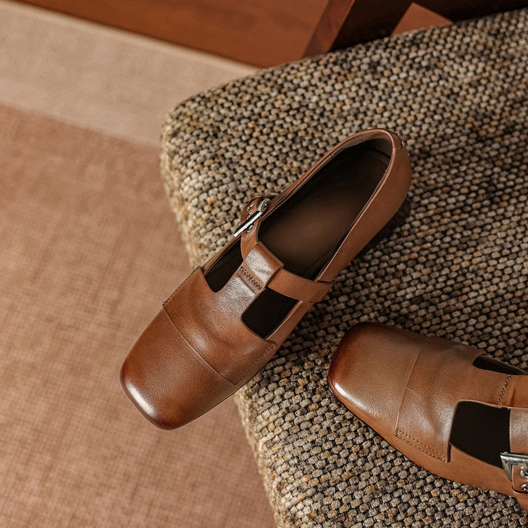 Veyra | Genuine Leather T-Strap Heels