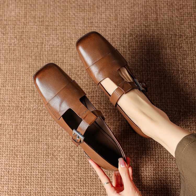 Veyra | Genuine Leather T-Strap Heels
