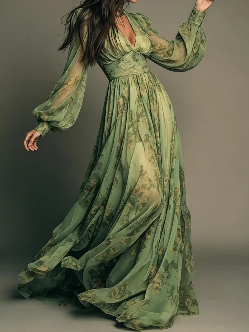 Kelsa | Bohemian Floral Maxi Dress with Ruffled Hem