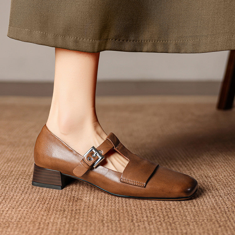 Veyra | Genuine Leather T-Strap Heels