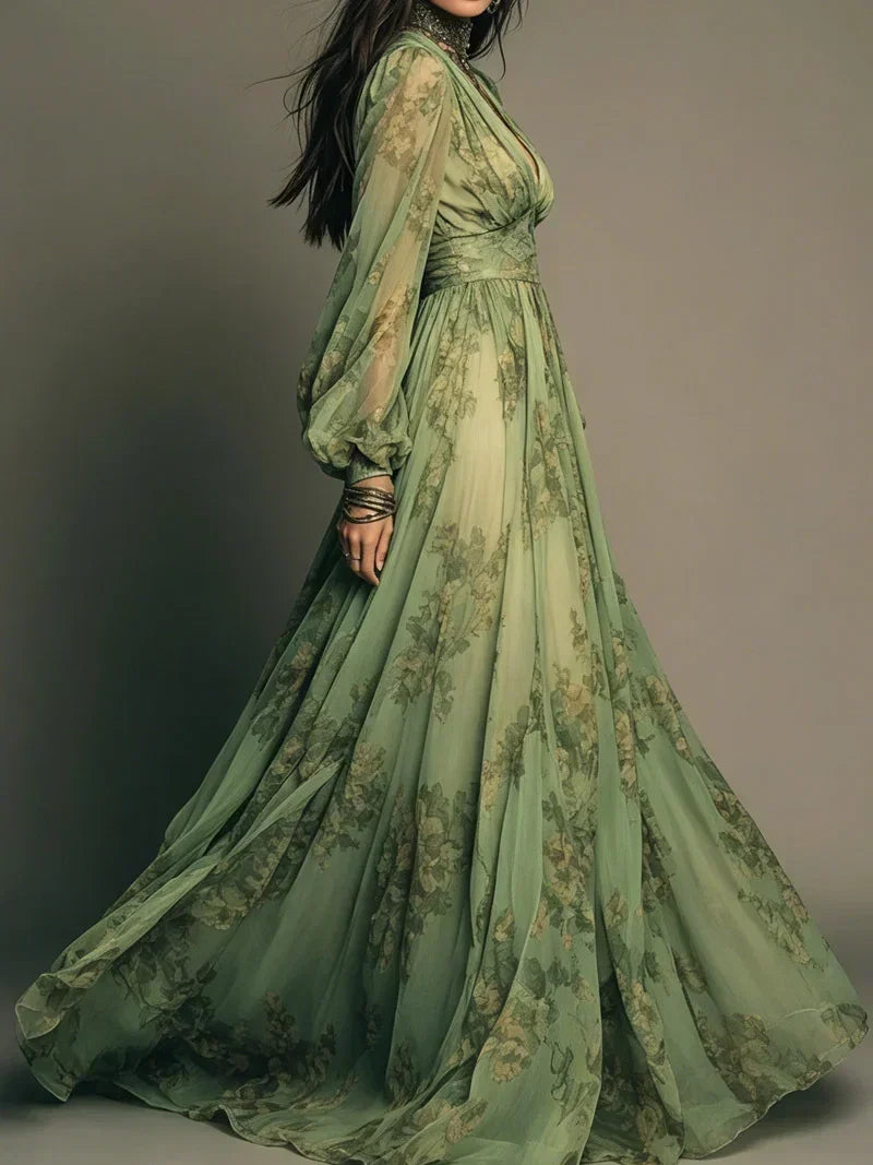 Kelsa | Bohemian Floral Maxi Dress with Ruffled Hem