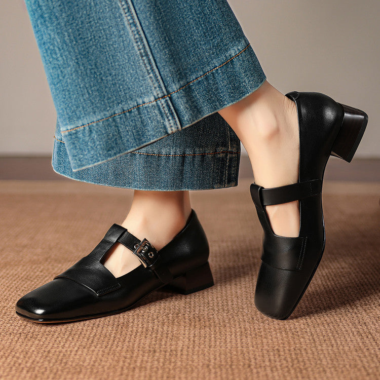 Veyra | Genuine Leather T-Strap Heels