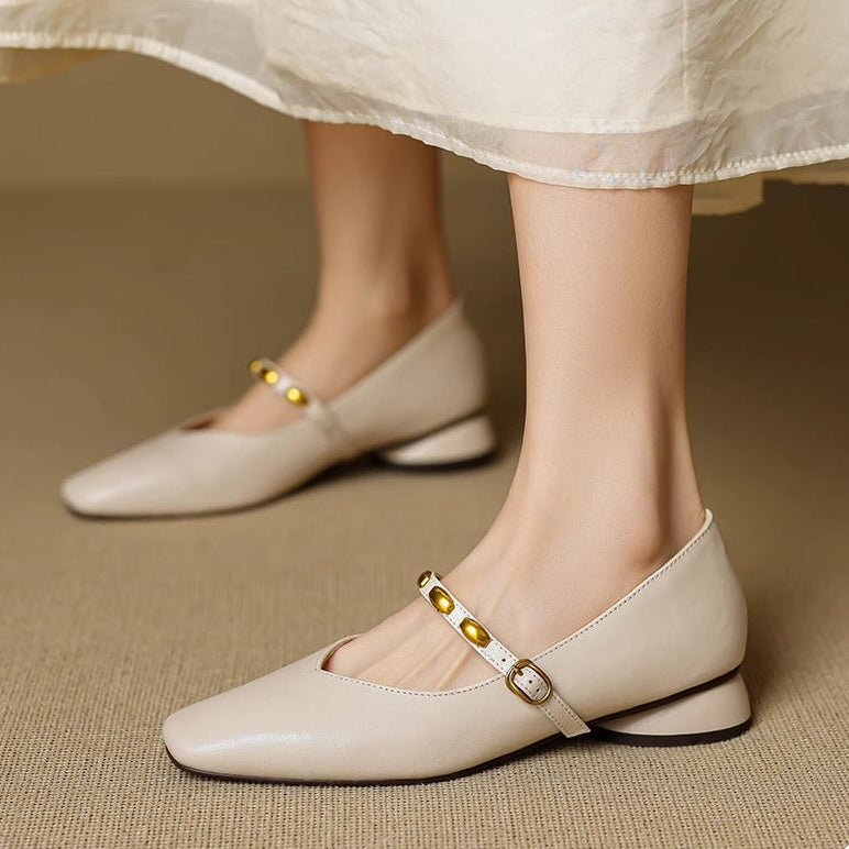 Zyra | Genuine Leather Mary Jane Flats