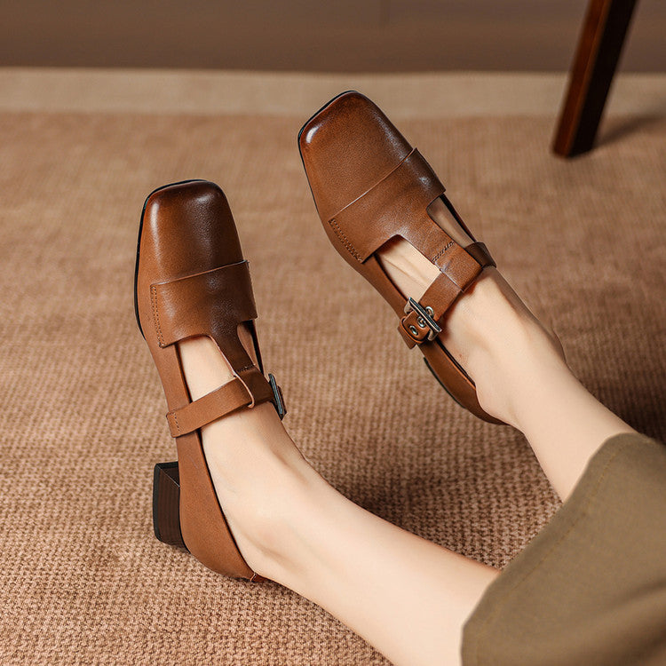 Veyra | Genuine Leather T-Strap Heels