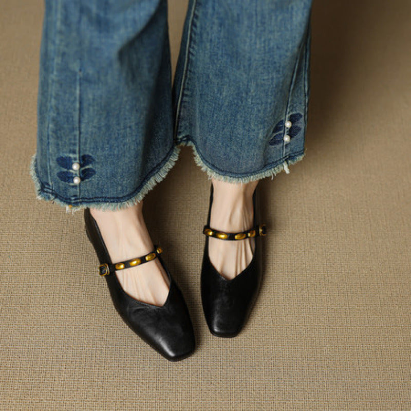 Zyra | Genuine Leather Mary Jane Flats