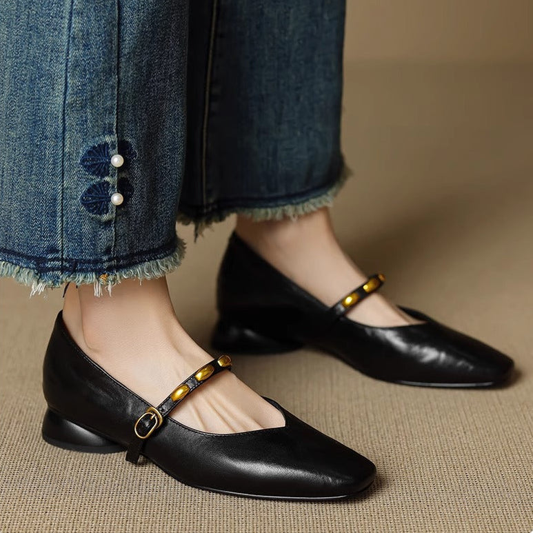 Zyra | Genuine Leather Mary Jane Flats