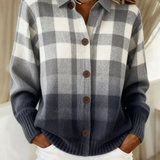 Agnes | Knitted Gray Ombre Plaid Button Cardigan