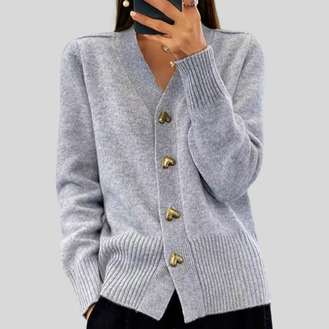 Veronica | Elegant Heart-Button Knit Cardigan