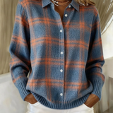Zafira | Knitted Warm Blue Check Cardigan