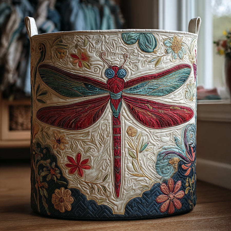 Pure Dragonfly | Quilted Laundry Basket with Canvas Handles